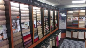 Lifestyle carpet stands in Norwich showroom